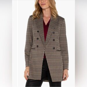 Liverpool Women’s Double Breasted Longline Lined Blazer Black Tan Size 1X